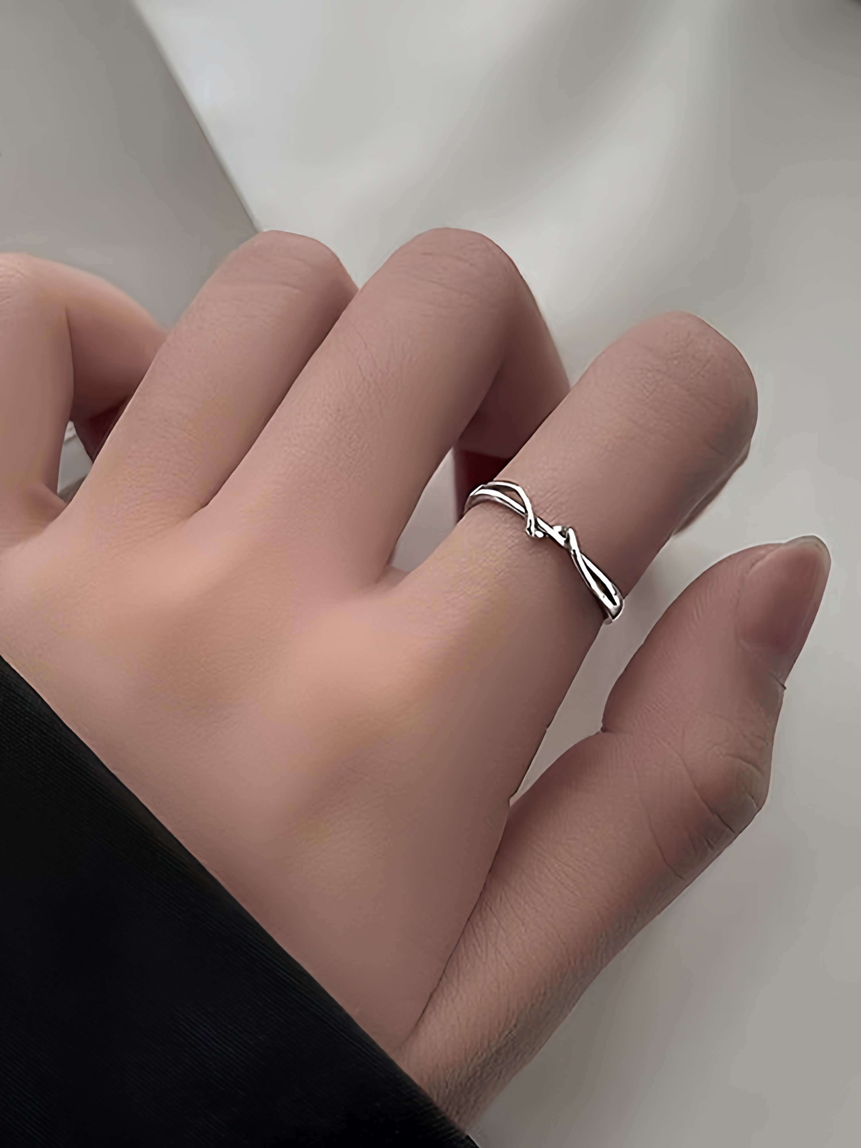 Ring for Women 925 Silver Couple Ring Japanese and Korean Simple Ins Pearl Wave-Shaped Combination Student Personalized Ring Jewelry