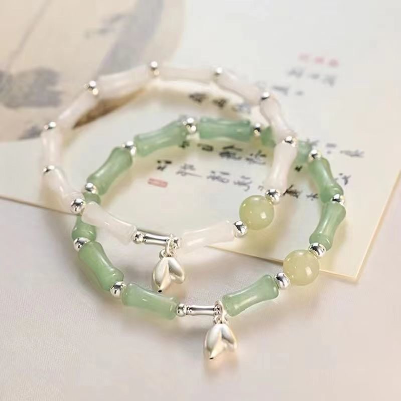 Chinese-Style Bamboo Bracelet with Bamboo Leaf Pendant, Niche Design, Ancient Style Bracelet, Personalized Fashion Jewelry for Best Friends