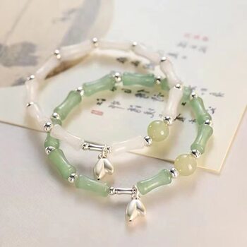 Chinese-Style Bamboo Bracelet with Bamboo Leaf Pendant, Niche Design, Ancient Style Bracelet, Unique and Fashionable Friendship Jewelry