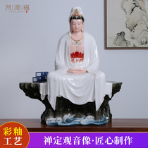 Meditation Guanyin Bodhisattva Han White Jade Guanyin Buddha Statue Home Ornament Guanyin Bodhisattva Living Room Decoration Crafts