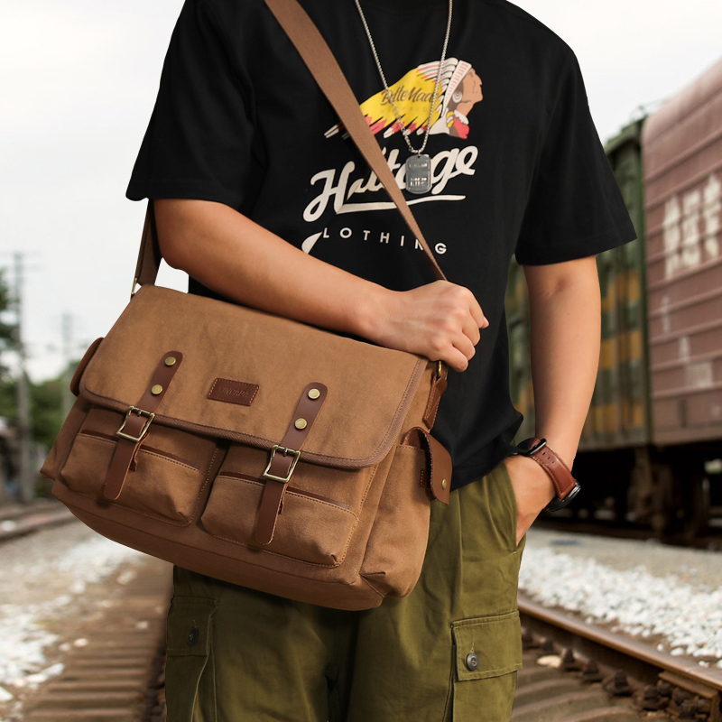 Single shoulder bag Canvas Satchel Satchel business briefcase Large capacity Travel European and American Inron Shoulder Bad Bag Tide