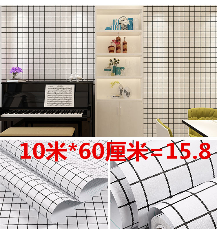 10m wallpaper self-adhesive bedroom warm waterproof thickened student dormitory wall wallpaper refurbished black and white plaid sticker