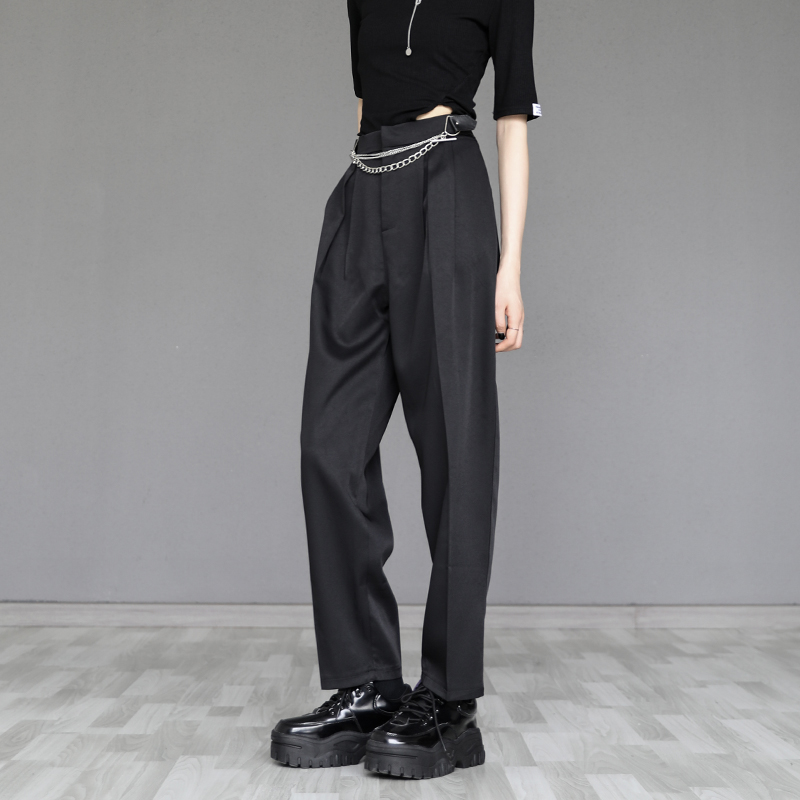 Spring and Autumn design sense chain high waist straight tube loose slim Joker nine casual pants LuoBu pipe suit pants women