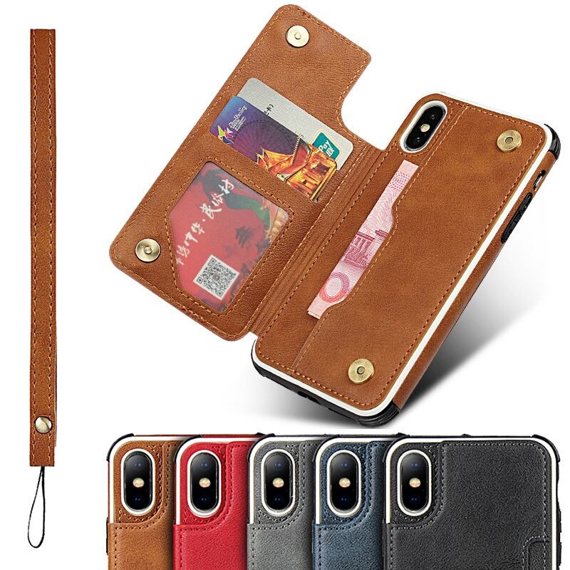 Suitable for Apple X Phone Case, Anti-Collision and Anti-Drop, Xr Leather Case, High-End Se2 Leather, iPhone XS Max Limited Edition, 10 Silicone Full-Cover Card-Insertable 7/8 Plus Protective Case with Lanyard for Men and Women