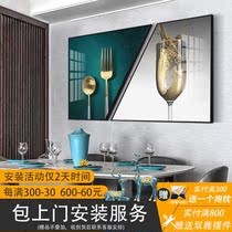 Minimalist Restaurant Decoration Painting Modern Light Lavish Style Dining Hall Hung Painting Atmosphere Living-room Background Wall Wine Glass Knife Fork Mural