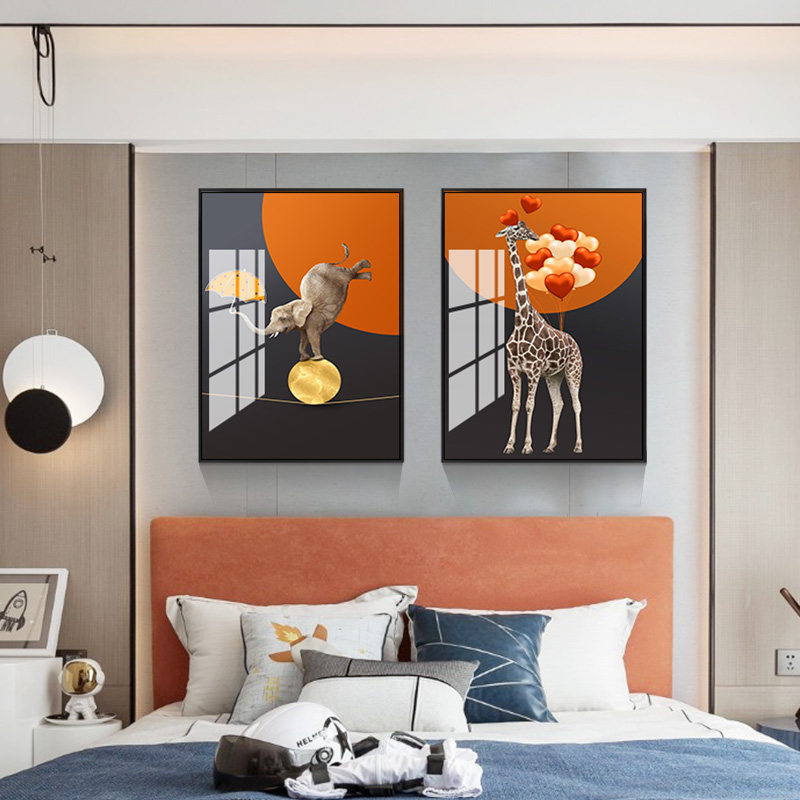 Children's room decoration painting boy and girl hanging painting modern minimalist cartoon lying fake myopia steamer Vivya fire