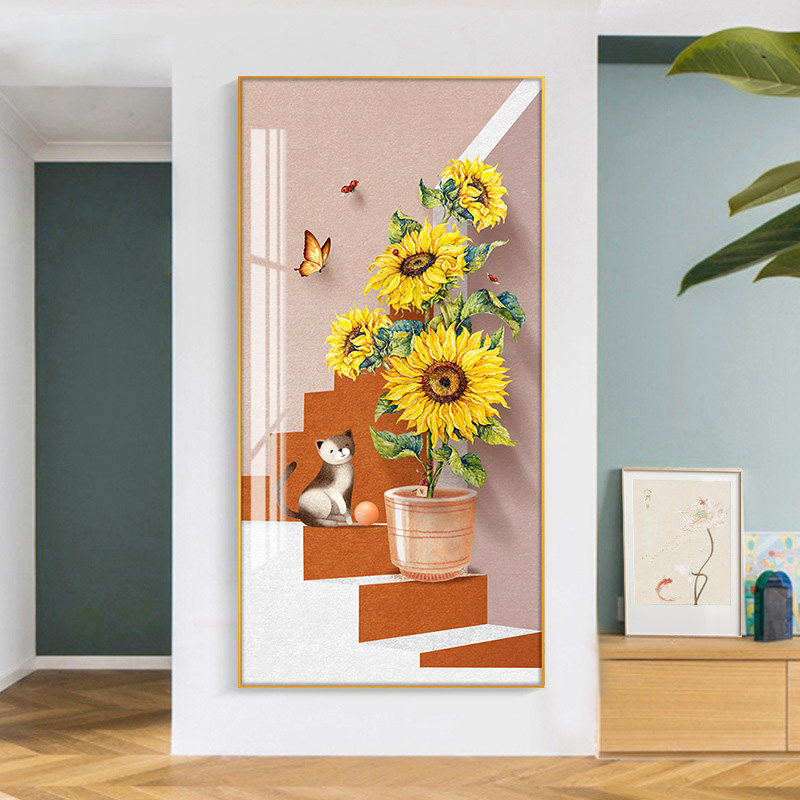 Modern brief Xuan Xuan Guan Guan Decoration Painting Entrance Wall Corridor Aisle Hanging Painting Living Room Sunflower Painting Light Extravagant Mural Painting