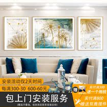 Living room decoration painting modern minimalist sofa Background wall frescoed Nordic triptych inlaid diamond crystal porcelain painting abstract hanging painting