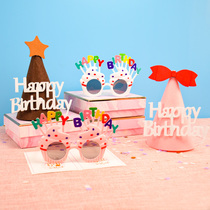 Birthday Props Glasses Hats Children Girl Nets Red Cake Photoshoot To Blame Happy Party Decorations Scene Arrangement