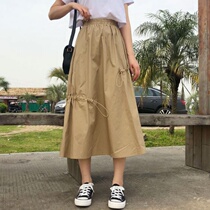 Japanese workwear skirt high waist skirt womens mid-length a-line skirt ins trend cool skirt pure cotton