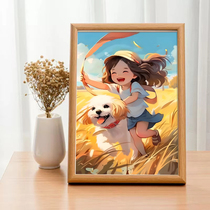 Healing Girl and Dog Cartoon Childrens Room Desktop Painting Cute Cartoon Porch Entry Cabinet Decoration Painting