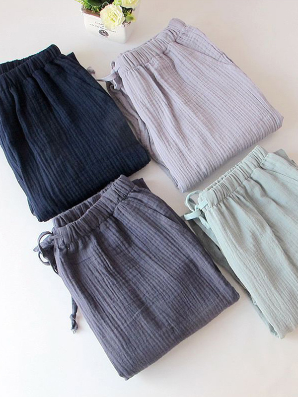 2026 Spring and Autumn Couple's Long Pajama Pants, All-Cotton Crepe Double-Layer Yarn, Washed Cotton, Solid Color Home Pants, Casual Pants 2026 Spring and Autumn Couple's Long Pajama Pants, All-Cotton Crepe Double-Layer Yarn, Washed Cotton, Solid Color Home Pants, Casual Pants