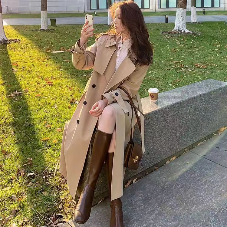 Windbreaker Jacket for Women, Spring and Autumn 2025 New Korean Style, Mid-Length, British Style, Loose, Over-The-Knee, Elegant and Trendy Coat Windbreaker Jacket for Women, Spring and Autumn 2025 New Korean Style, Mid-Length, British Style, Loose, Over-The-Knee, Elegant and Trendy Coat