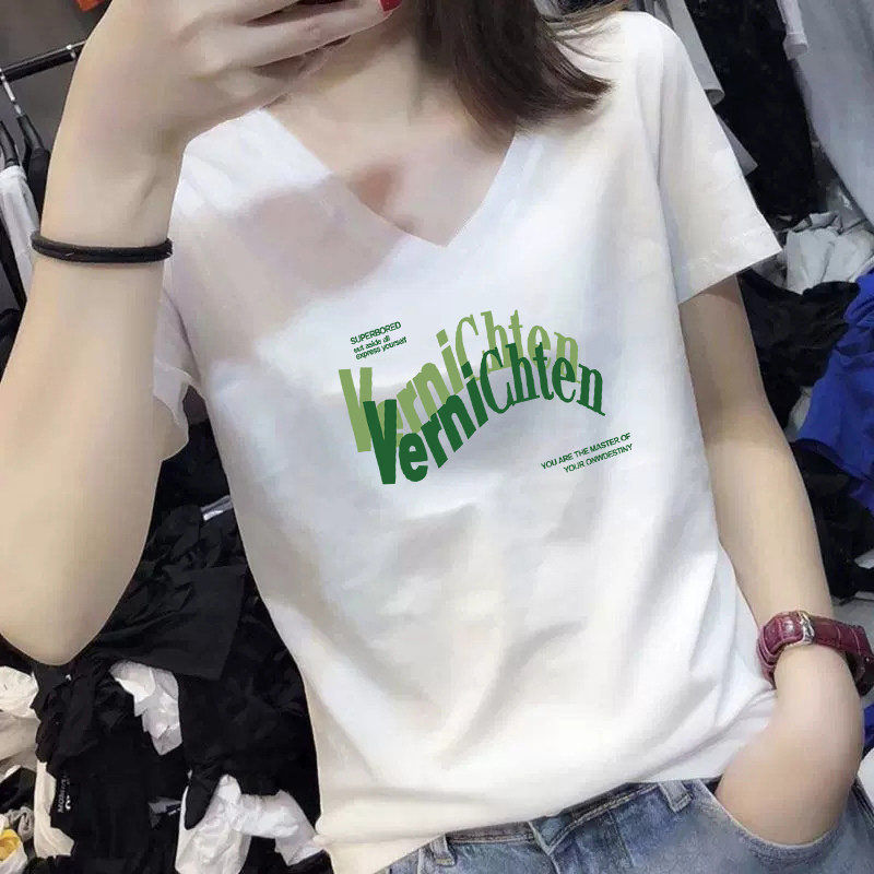 2022 new spring and summer white short-sleeved t-shirt women's V-neck pure cotton T-shirt inner bottoming shirt half-sleeved top tide