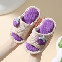 Slippers female spring and autumn cute animal linen boy baby home open parent-child floor cotton linen non-slip soft bottom