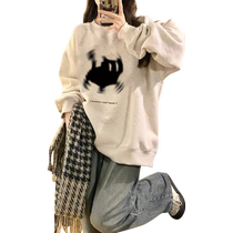 Port Wind Chic Super-Looking Kitty Printed Acrosico Clothing Lady Spring Autumn Thin style Loose Superior Sensation Oversisz Blouse Tide