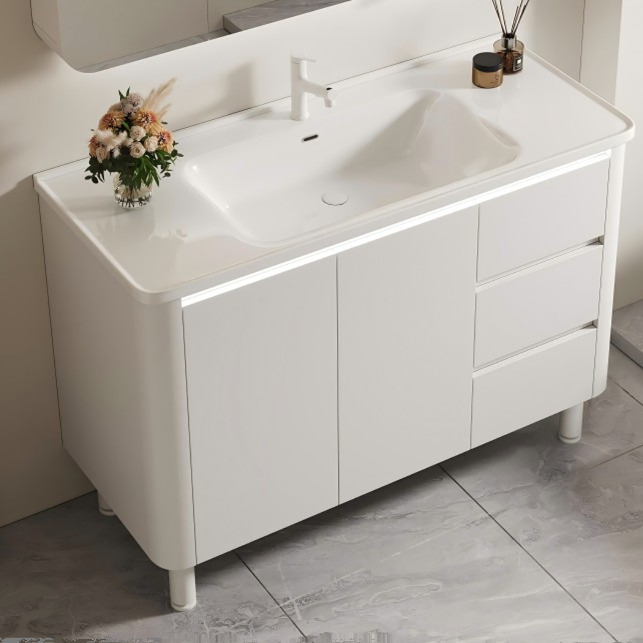 The Lower Half of the Floor-Standing Bathroom Cabinet Is a Separate Unit Without a Mirror, with a Ceramic Integrated Basin, Washbasin Cabinet, and Vanity The Lower Half of the Floor-Standing Bathroom Cabinet Is a Separate Unit Without a Mirror, with a Ceramic Integrated Basin, Washbasin Cabinet, and Vanity
