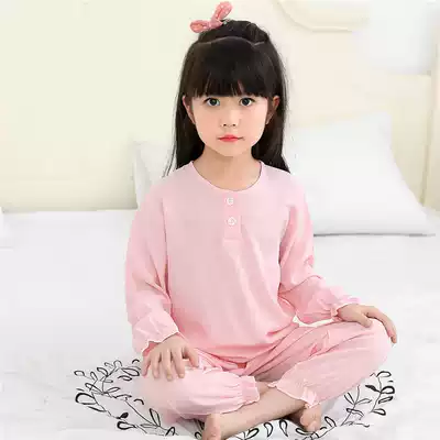 Boys and girls baby home clothes cartoon children long sleeve trousers bloomers cotton silk pajamas air conditioning suit summer