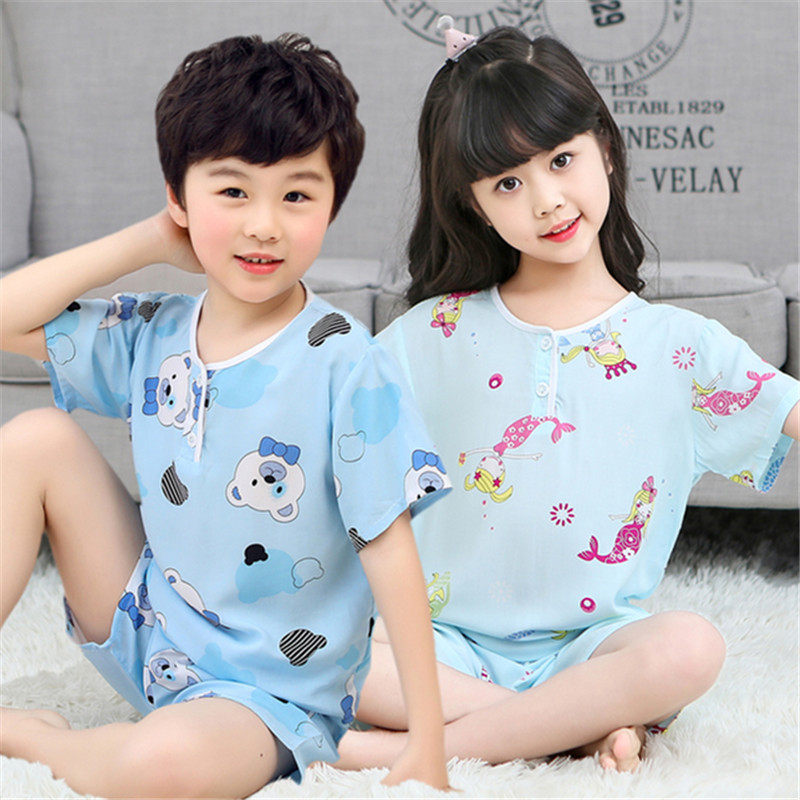 Spring and summer children's short-sleeved home wear set Boy and girl baby cotton thin pajamas 3-5 7-9 years old