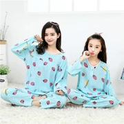 Bộ đồ ngủ trẻ em cotton mùa hè cho bé gái bộ đồ cotton mỏng mùa xuân và mùa thu cho bố mẹ mặc cho bé