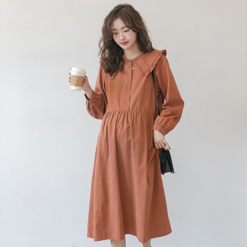 Spring and Autumn New Maternity Dress Net Red Fashion Western Style Long Sleeve Dress Trendy Mom Going Out Can Breastfeed Mid-Length Skirt