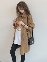Spring and Autumn Maternity Wear Korean Style Fashion Style Western Style Long Sleeve Shirt Mid-length Lazy Lapel Jacket