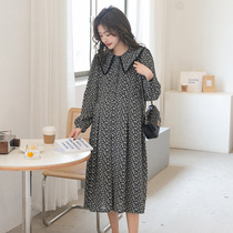 Spring and Autumn New Pregnant Dress Loose and Large Size Slim Sleeved Dress Out Breastfeeding Long Breakup Dress
