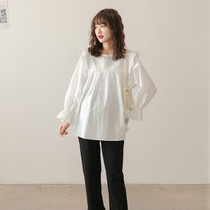 Spring and Autumn New Pregnant Womens Fashion Han Edition Fashion Cover Does Not Carry Long-sleeved Shirt Oil Age Reduction Round Clothes