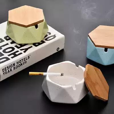 Office ashtray simple modern personality trend with lid Nordic desktop small with lid fashion White