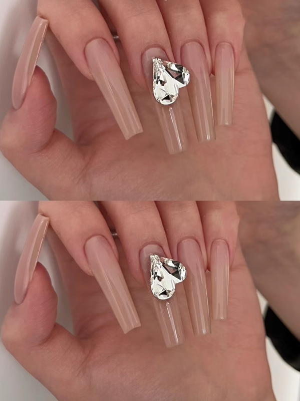 Four Seasons Manicure Long Zhenxi Pure Desire Nude Color Big Diamond Hot Girl Internet Celebrity Removable Reusable Handmade Wearable Nails