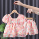 Girls' suit 2023 new summer Korean version of children's petal puff sleeves foreign style girls' tops and shorts two-piece set