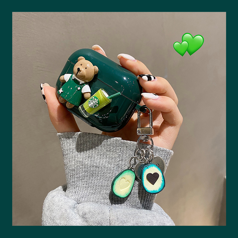 Coffee Cubs apply airpods3 protective sleeves airpodspro protective shell Apple wireless Bluetooth headphone cover 2 second-generation soft shell 3rd generation cartoon lovely wind loving cow oil fruit pendant