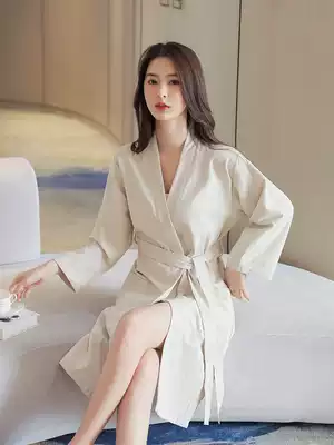 Rusu Japanese spring and summer cotton and linen bathrobes thin breathable solid color linen men and women couples adult yukata bed and breakfast customization