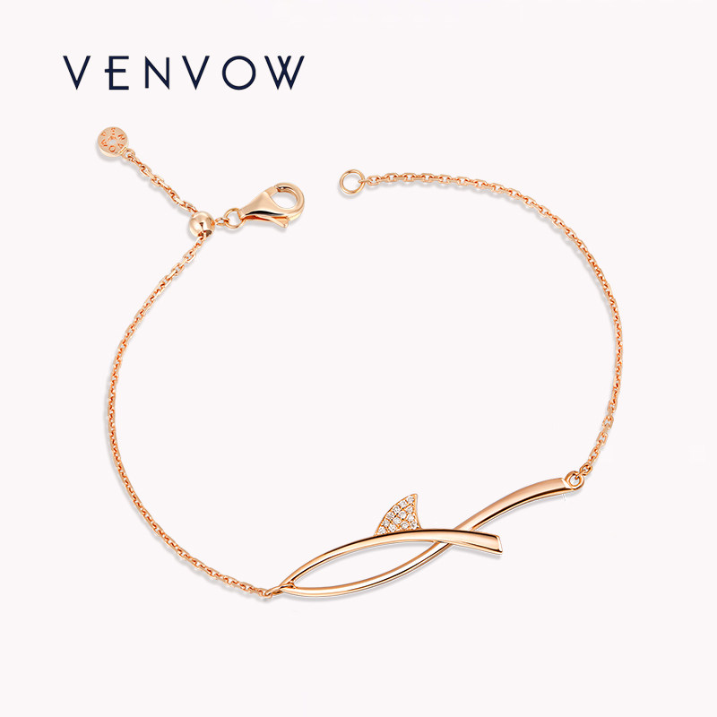 VENVOW Jewelry 18K Rose Gold Dolphin Hand Condensed gold inlaid with white Sichuan fritillary hand-making minimalist