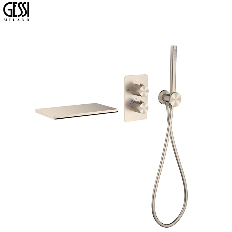Italian Gessi Concealed Wall-Mounted Bathtub Faucet with Hot and Cold Water, Minimalist Style Waterfall Built-In Faucet