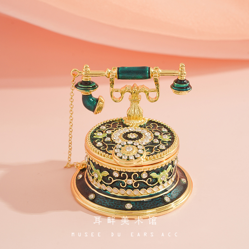 A Ink Green Retro Phone Jewellery Three Gold Portable Ring Box Children Girl Girlfriends Wedding Engagement Gift-Taobao