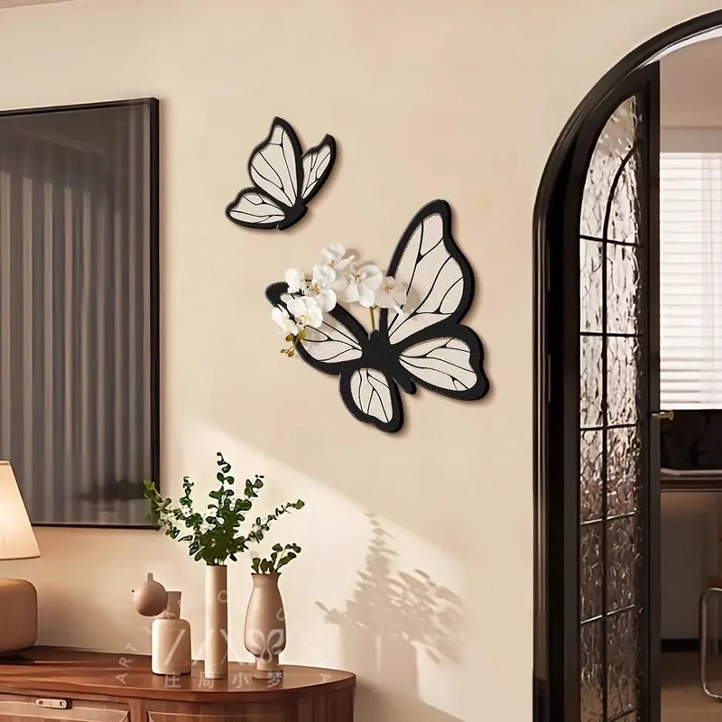 Black and White Mid-Century Style Butterfly Living Room Decoration Tv Background Wall Decoration New High-End Bedroom Dining Room Wall