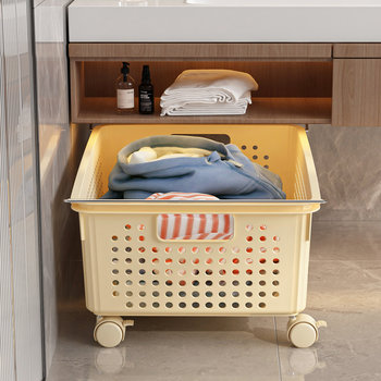 Dirty Clothes Basket under the Bathroom Cabinet, Household Dirty Clothes Storage Basket with Wheels, Bathroom Sink Dirty Clothes Basket
