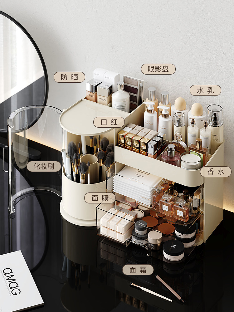 Cosmetic Storage Box, Desktop High-End Dressing Table, Dust-Proof Skin Care Products, Makeup Brushes, Perfume Storage Rack