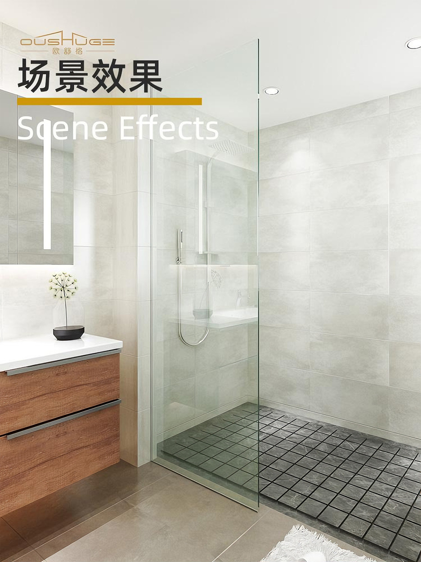 Stainless Steel F-Shaped Glass Slot Recessed Shower Room with Pre-Embedded U-Shaped Tile Finishing Strip for Hidden Bathroom Partition