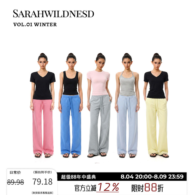 Sarahwildnesd American-Style Low-Waist Casual Sweatpants for Women, Summer Outerwear, Blue Straight-Leg Wide-Leg Loose Sports Pants Sarahwildnesd American-Style Low-Waist Casual Sweatpants for Women, Summer Outerwear, Blue Straight-Leg Wide-Leg Loose Sports Pants