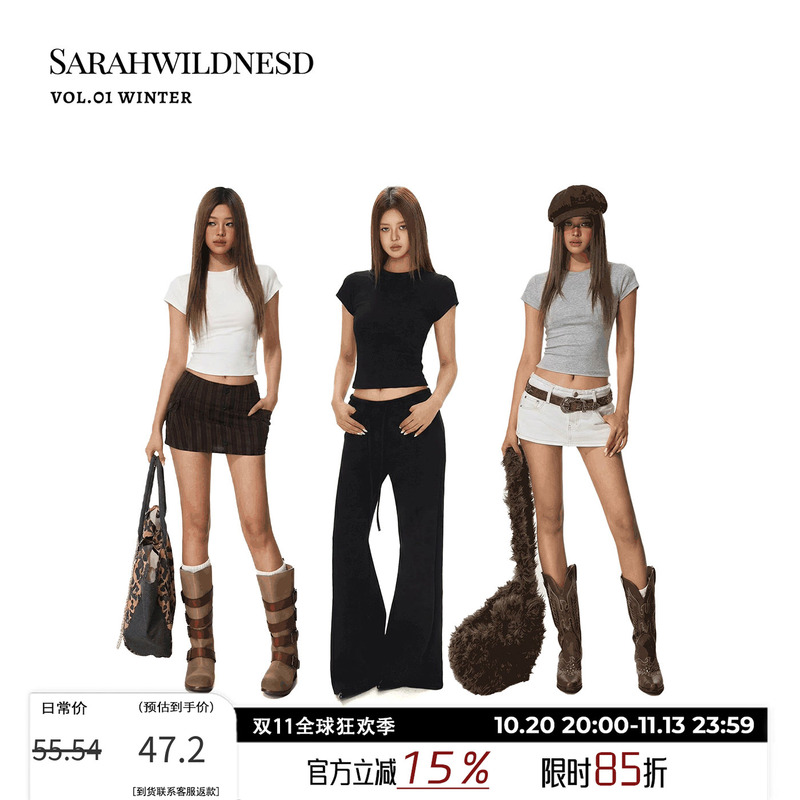 Sarahwildnesd Right-Shoulder Round-Neck Slim-Fit Short-Sleeve T-Shirt for Women, Summer Hot Girl Crop Top Inner Wear