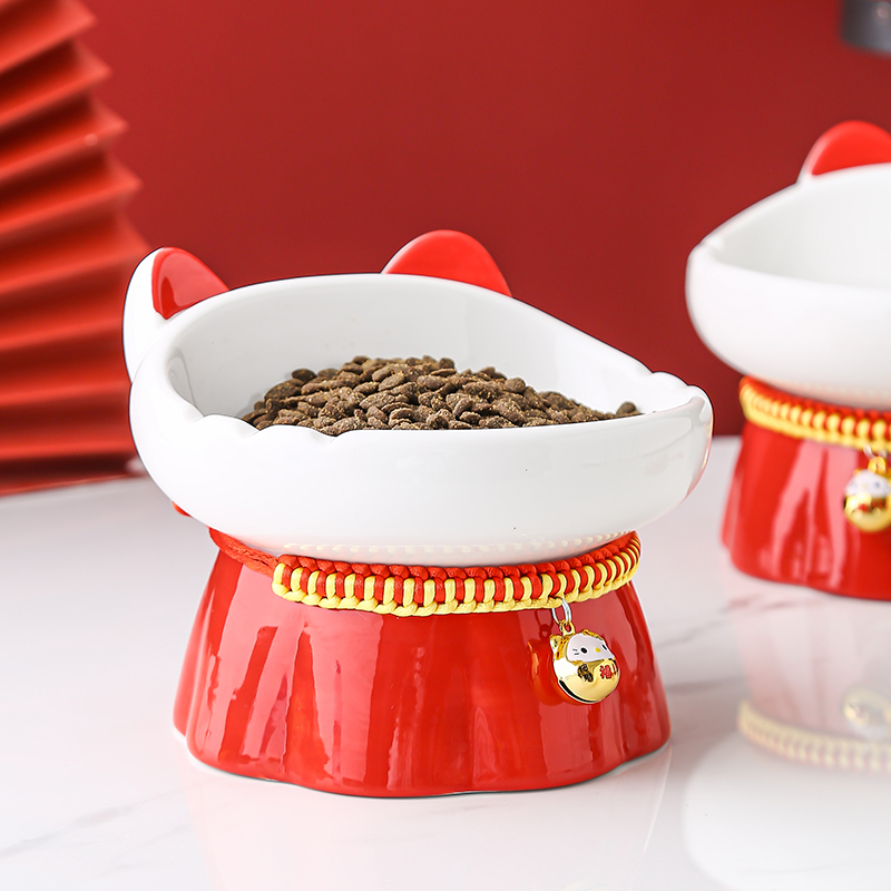 Cat Bowl Ceramic Black Prevention Chin tilt high feet neck cat pot bowl drinking pet bowl bowl pot anti-pot cute