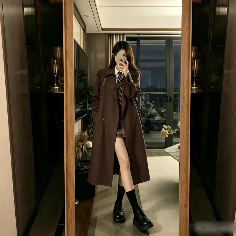 Tall Women's Extra-Long Trench Coat 2026 New Spring and Autumn Style, Extra-Long Loose-Fitting British Style Over-The-Knee Coat