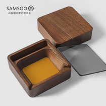Black walnut solid wood windproof double groove ashtray with cover Modern simple ashtray home office hotel bed and breakfast
