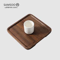 Japanese black walnut wood tray Wooden rectangular household solid wood meal inventory heart plate Tea cup Water cup wooden plate tea plate