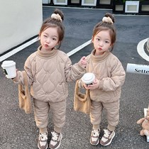 Womens plus fleece autumn two-piece set thickened 202 winter new clothes little girl winter girl gv9Bh warm and fashionable children