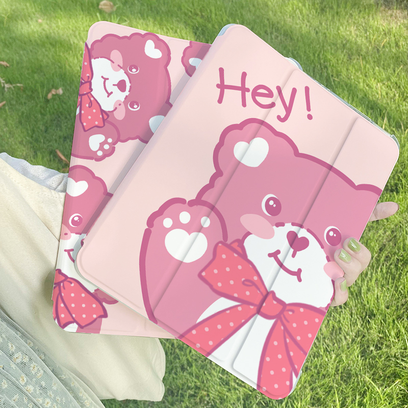 Suitable for ipad protection shell cute bear 2021 flat sleeve ipad9 ninth generation cartoon female ipadpro with pen slot air4 triplesilica gel mini6 transparent 10 
