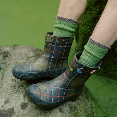 Подлинная покупка совместной уличной повседневной обуви Barbour x Crocs CRORS, мужских и женских коротких сапог в клетку.