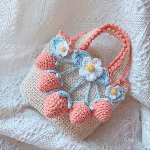 Клубника ручной работы, барсетка, набор материалов, плетеный крючок для вязания, сумка на одно плечо для друга, «сделай сам»